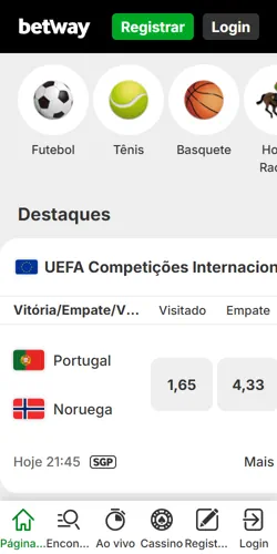Aplicativo da Betway aberto no celular